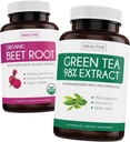 Extrait de betterave et de thé vert (2 semaines d'approvisionnement) Mélange de betterave et de thé - Racine de betterave biologique avec poivre noir pour l'absorption 1250mg (30 comprimés) et extrait de thé vert 98% avec EGCG 1000mg par portion (30 capsules)