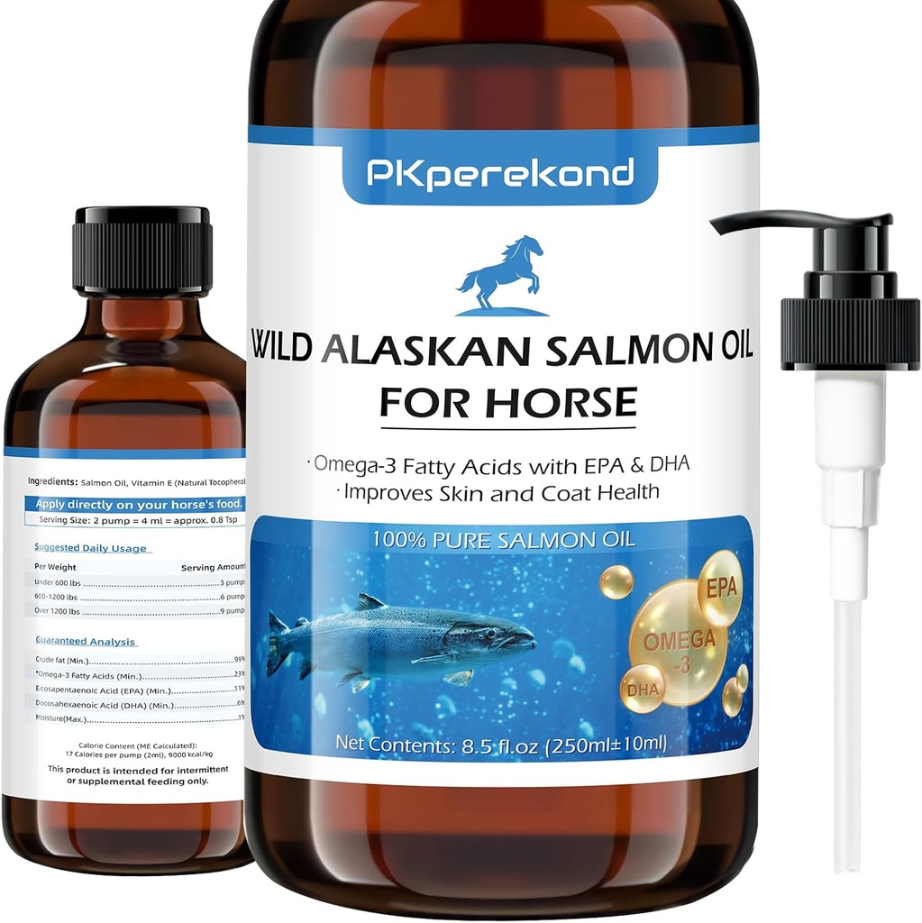Wildes Alaskan Lachsöl für Pferd, Itch Relief, Fischöl Omega 3 EPA+DHA Fettsäuren, Haut- & Coat-Ergänzung für Pferde, Unterstützung Gemeinsame Funktion, Immun- & Herz-Gesundheit