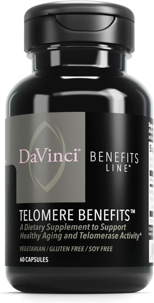 DAVINCI Labs Telomere Benefits - Supplément alimentaire pour favoriser le vieillissement en santé, les niveaux d'antioxydants, la mémoire et l'activité télomérasique* - avec extrait de racine d'Astragalus - sans gluten - 60 capsules végétales