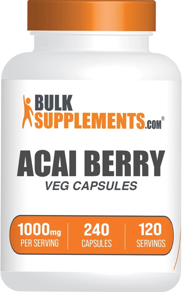 BulkSupplements.com Acai Berry Capsule - Acai Bery Supplement, per il supporto immunitario, Acai Berry Extract 1000mg - Gluten Free, 2 Capsule per Serving, 240 Count (Pack of 1)