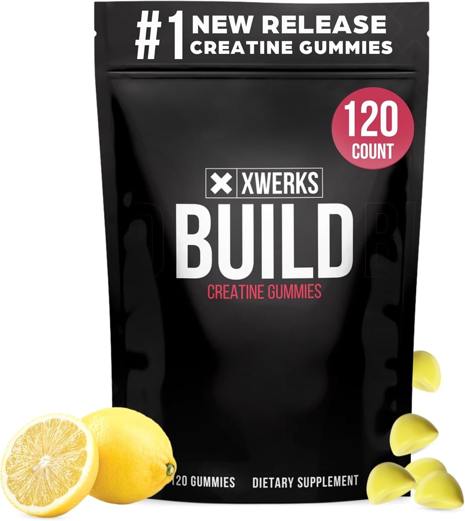 Xwerks costruire gommie di creatina per gli uomini e le donne, 120 conte, 100% puro monoidrato della creatina, limoni aromatizzati costruzione del muscolo Gummies 4g per il servizio, pre allenamento anti fusione, 5000mg Total Creatine