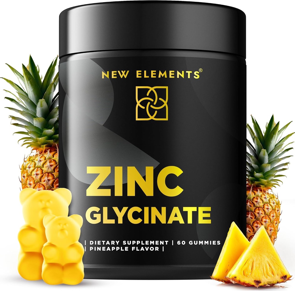 Zinc Glycinate Gummies per Adulti | Integratori di zinco 50mg | Supporta la salute immunitaria | Metabolismo | Integratore per la cura della pelle | Vegan | Non OGM | Gluten-Free | Sapore naturale di ananas | di nuovi elementi