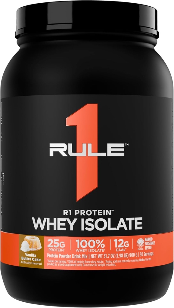 Regola 1 R1 Proteine Isolato di siero - con 25g Proteine & 6g BCAA Esclusivamente da fonti isolate e idrolizzate per il recupero di allenamento (2 Pounds*, Torta di burro di Vanilla)