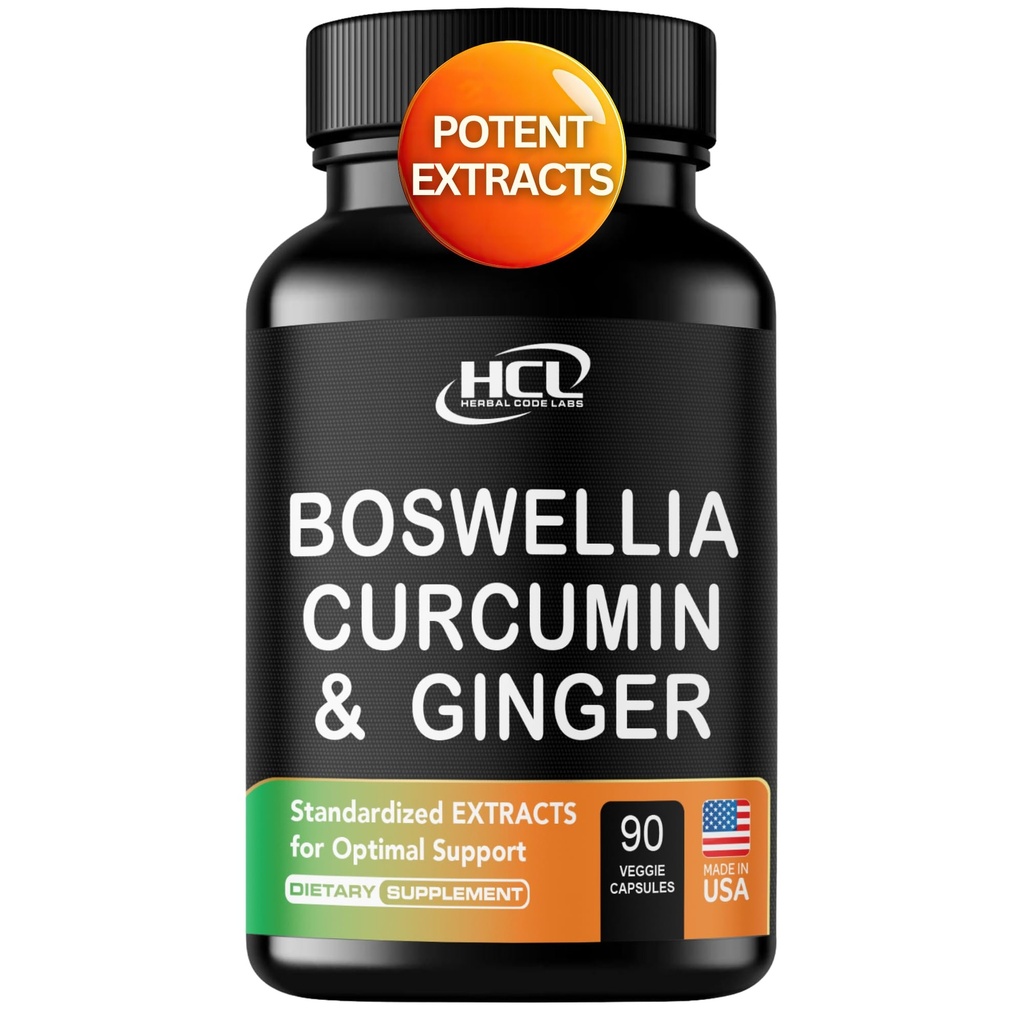 Boswellia Curcumin Ginger Extrakt Ergänzung – Starke 95% Curcuminoide natürliche Unterstützung Pillen für Mobilität & Flexibilität – Extra Stärke Boswelia mit Kurkuma Bio Ginger Supplement