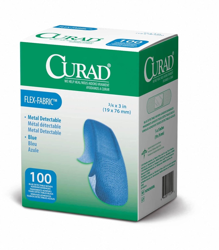 CURAD Food Service Metal Detectable Bandaggi adesivi in tessuto blu 3/4" x 3", Confezione da 100