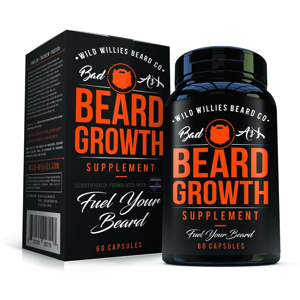 Die Manskape Co Beard Wachstums Vitamine für Männer von Wild Willies - Natürlich schneller Haarwachstum - 60 Kapseln mit Biotin - Wachsen Sie einen Thicker, Voller Bart und Schnurrbart heute