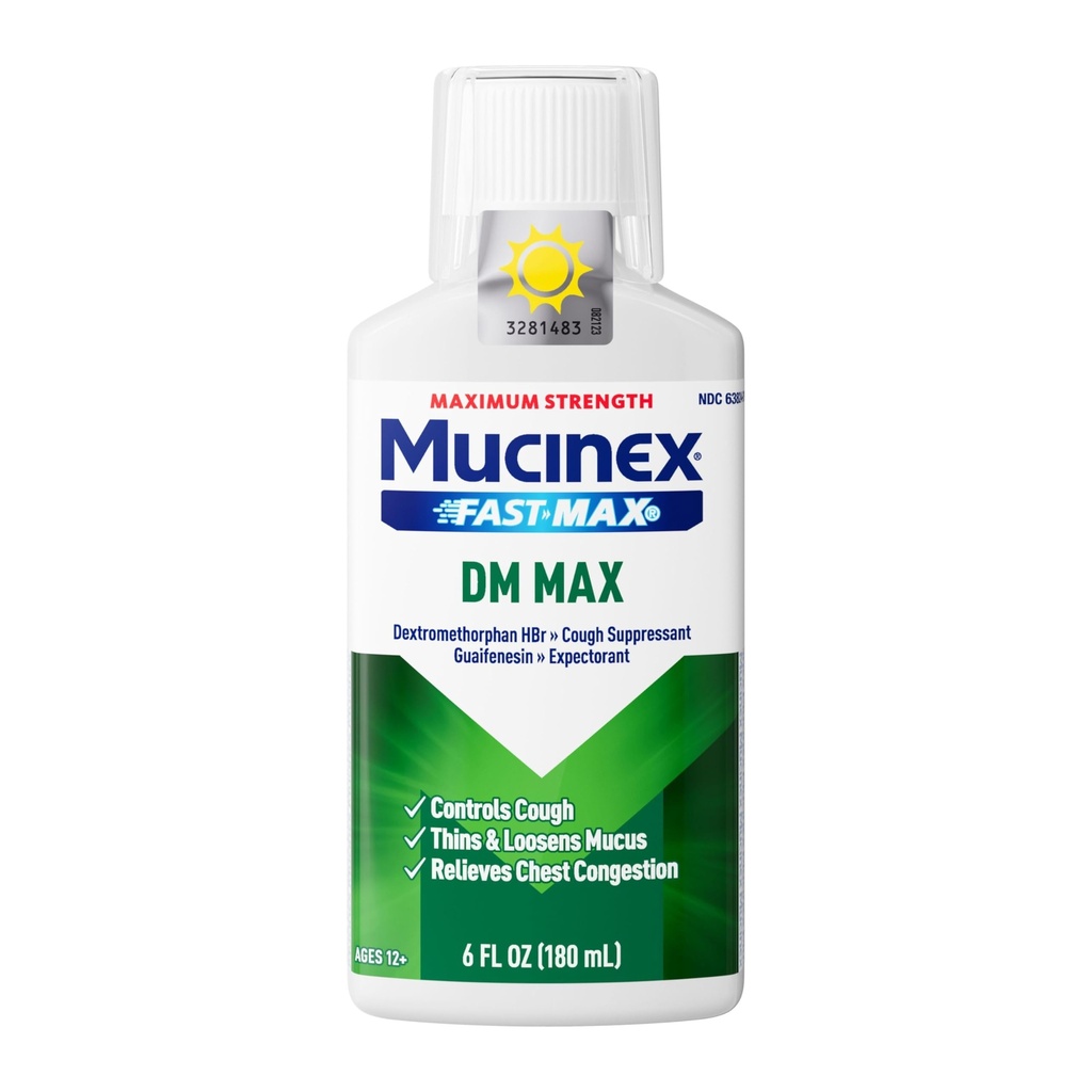 Mucinex DM Max Liquid Cough & Cold Medicine for Adults, Cold and Flu Medicine for Excess Mucus Relief, Guaifenesin & Dextromethorphan Expectorant & Decongestant für Erwachsene, Dr Empfohlen, 6.0 Fl Oz