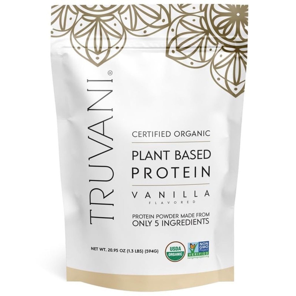 Truvani Vegan Pea Protein Powder | Vanilla | 20g Organic Plant Based Protein Per Serving | 20 Serve | Keto | Gluten & Dairy Free | Low Carb | No Aggiunto Sugar
