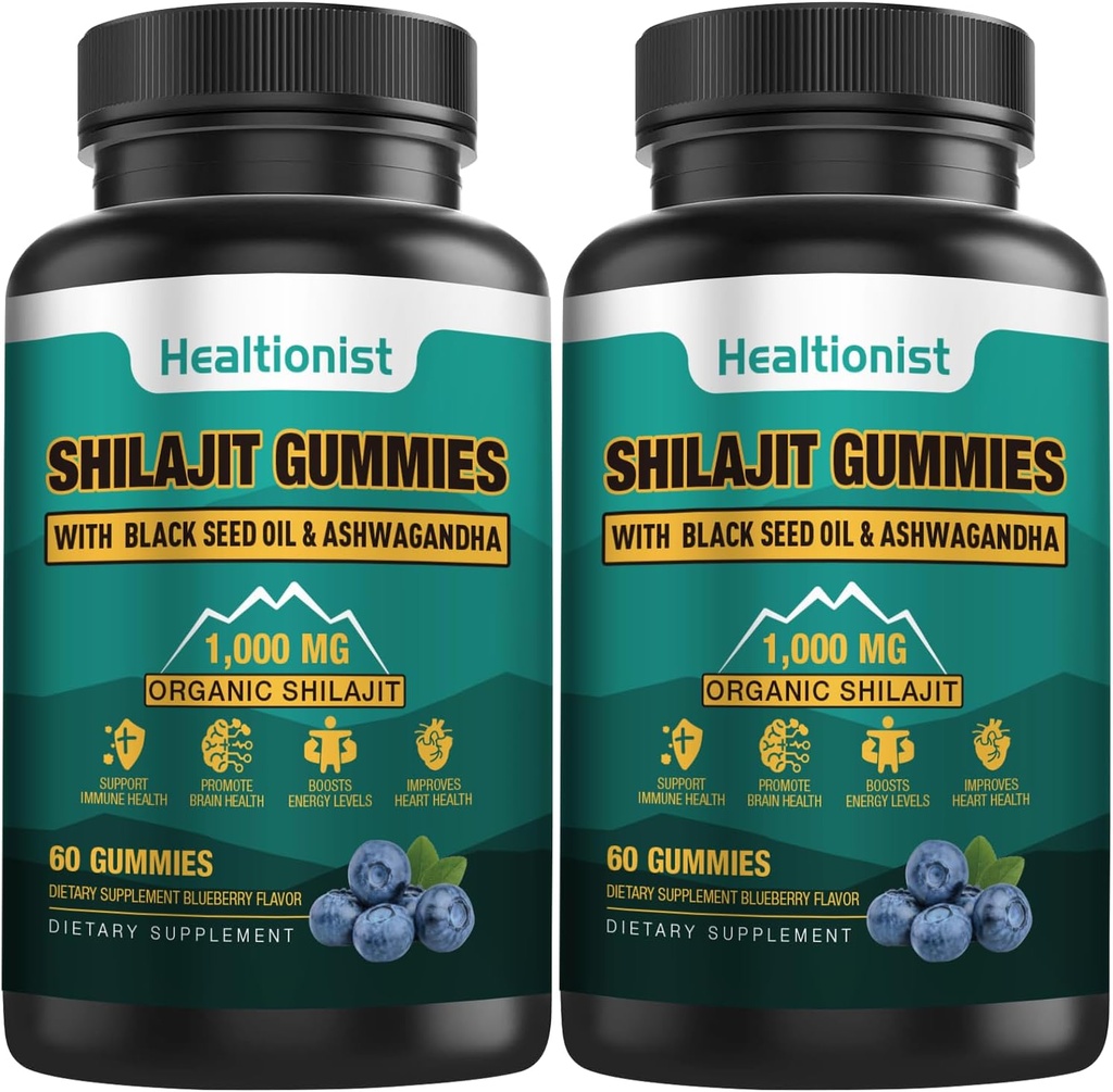 2 confezioni 1000 MG Shilajit Supplemento Gummies con 85+ minerali Trace, acido Fulvic, puro organico Shilajit Himalayan Gummy per uomini e donne, energia, cervello, immunità Suport - 120 conti
