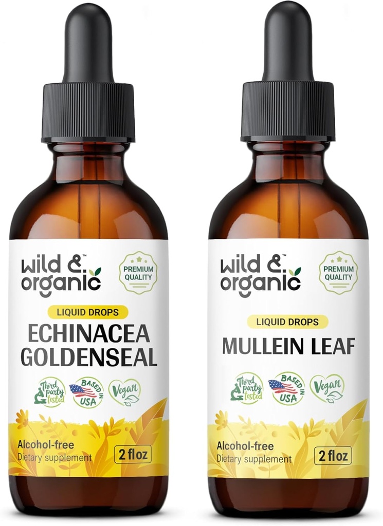 Echinacée sauvage et biologique Teinture de seaux d'or 2 fl oz & moléine Teinture 2 fl oz