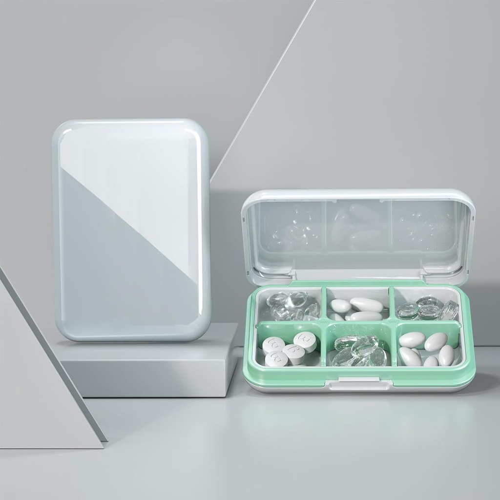 Pille Box Wasserdichte Reise Pille Case Tragbare tägliche Pille Behälter Pille Halter Geldbeutel 6 Komponenten Tasche Kompakte Medizin Organizer für Vitamin,Fische Öle, Ergänzungen, Messen (Large White)