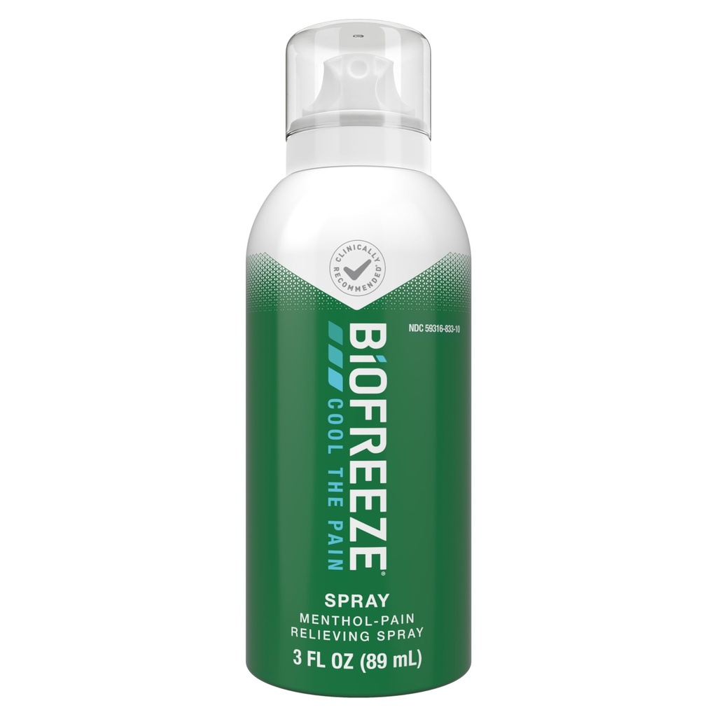 Biofreeze Menthol Spray 3 FL OZ Colorless Aerosol Spray für Schmerzlinderung im Zusammenhang mit Sore Muskeln, Arthritis, einfache Rückenschmerzen und Gelenkschmerzen