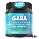 Supplemento GABA - 1000 mg Forma Liposomica per assorbimento ottimale, GABA con L-teanina, glicinato di magnesio, 5HTP, vitamina D3 per calma, rilassamento, umore, notte riposante - Melatonin-Free 120 Softgels.