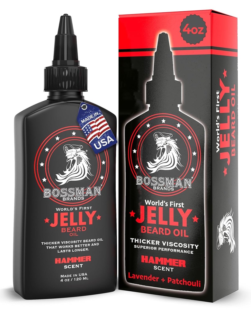 Bossman Jelly Bartöl für Herren (4 oz, Hammer Scent) – Erweicht, Feuchtigkeit &amp; Bedingungen mit natürlichen Inhaltsstoffen