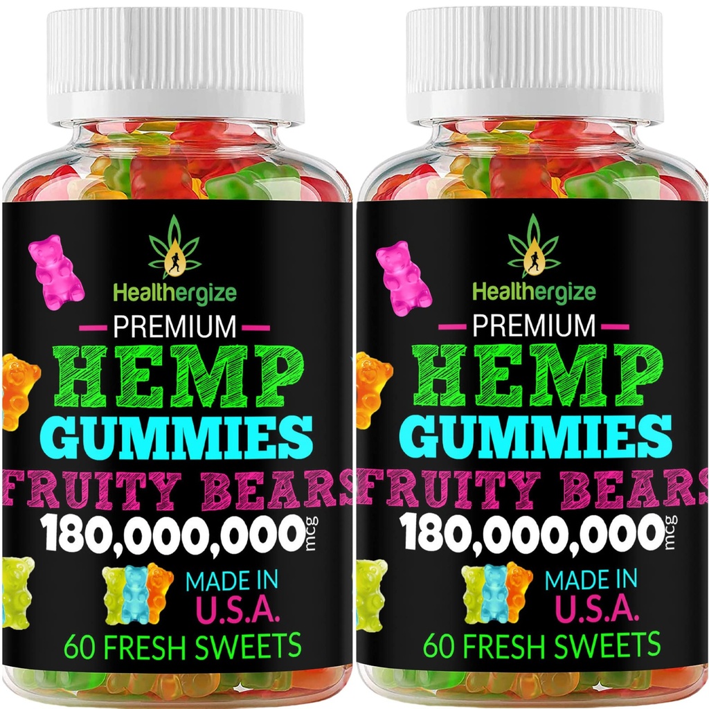 2PACK Hemp Gummies Premium Hemp Gummy Bears-for Sleep, Calm, Relax-Omega Hemp Oil, Natural High Potency Hemp Party Edibles-Made in USA