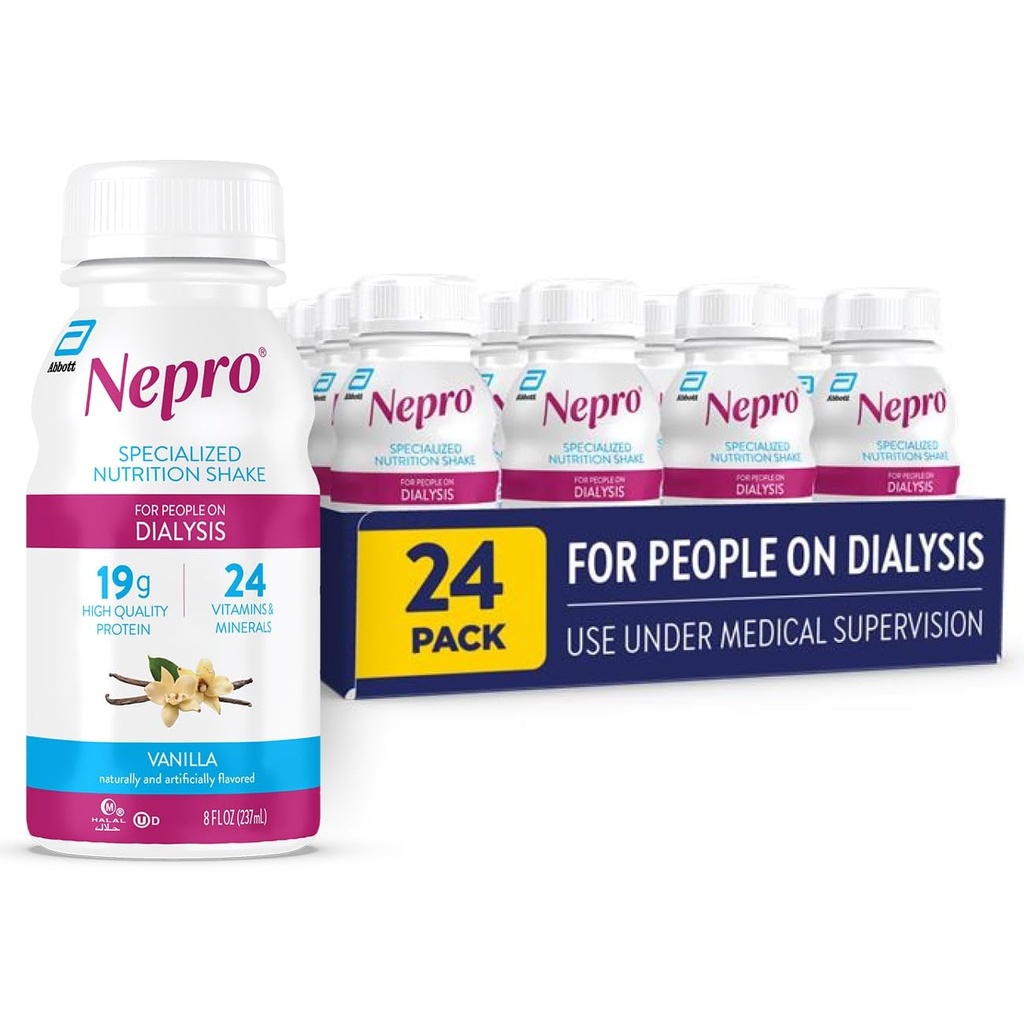 Nepro Nutrition Shake for People on Dialysis, 19g Protein, 420 Calories, Vanilla, 8 fl oz, Confezione da 24