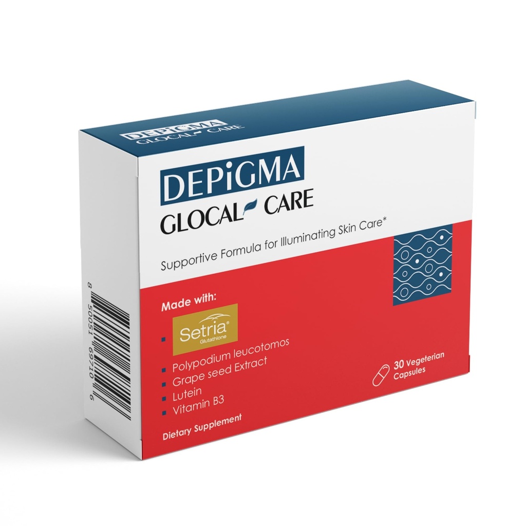 GlocalCare Depigma-Unterstützung Reduktion von Hyperpigmentierung, Melasma & Dark Spots mit Glutathione, Polypodium Leucotomos, Grape Seed & Marigold Extrakt
