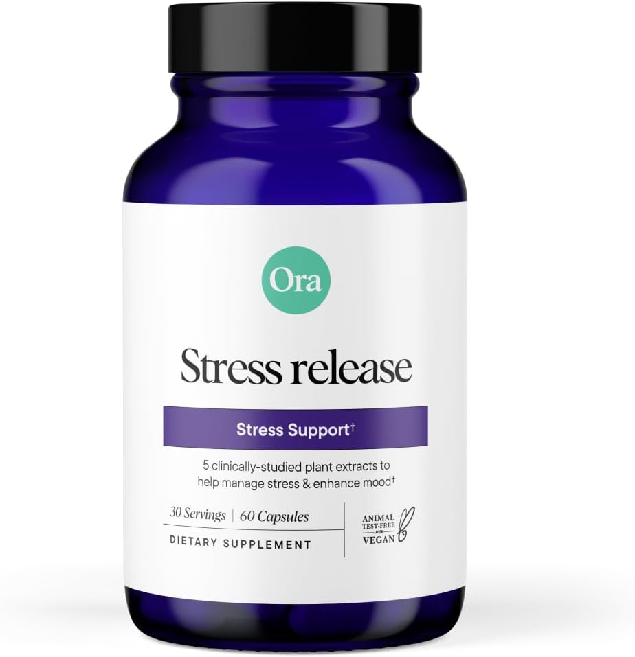 Ora Organic - Stress Relief Supplement - Supports Mood & Mental Focus - Feel Calm & Relaxed - Sensoril Ashwagandha, Saffron, Ginseng, L-Theanine, Lemon Balm - 60 Capsules