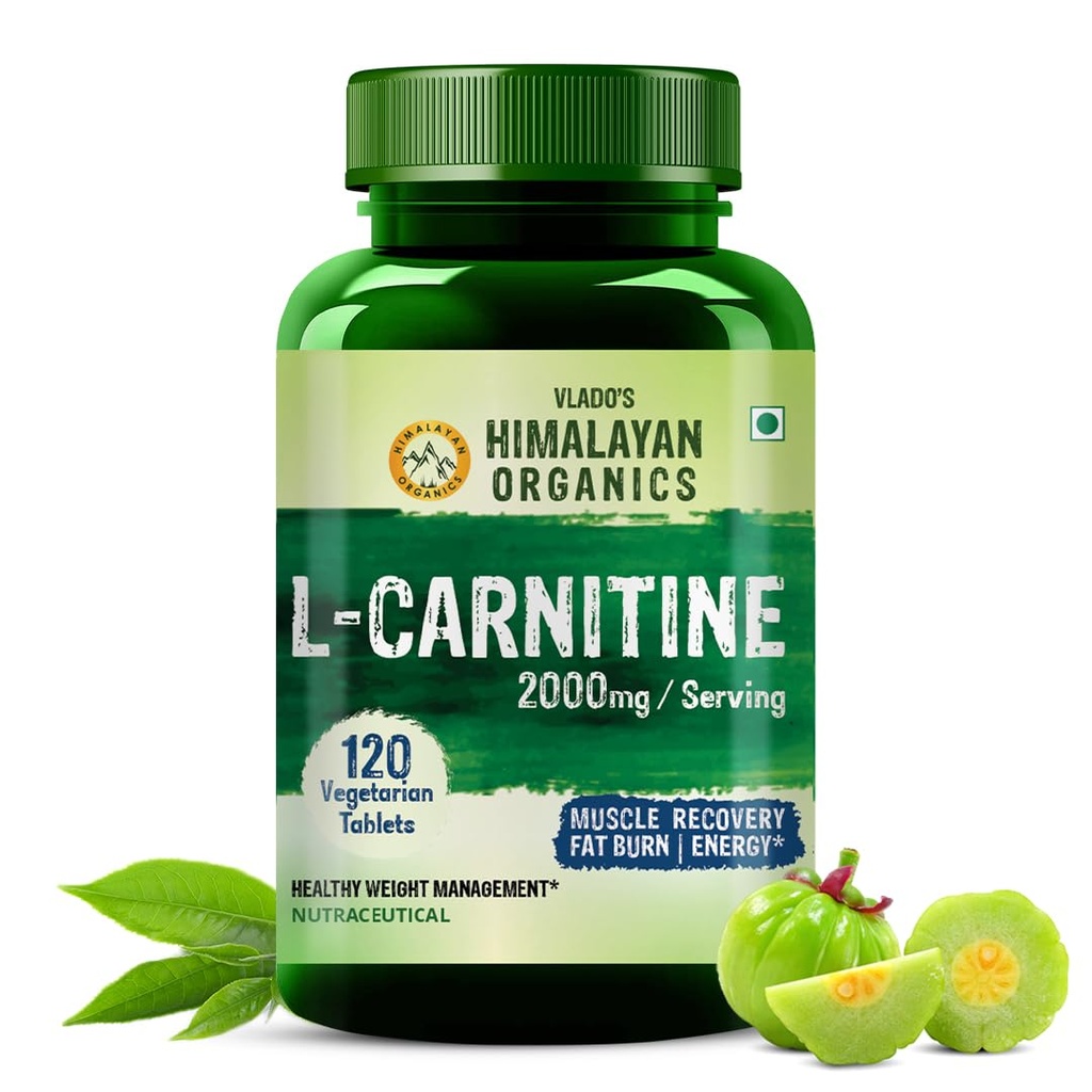 Himalayan Organics L-Carnitin L-Tartrate mit Grüner Tee-Extrakt 2000 Mg | Gesundes Gewicht-Management | Unterstützt Muskel-Recovery, Boost Energy, Endurance und Fat Burn -120 vegetarische Tabletten