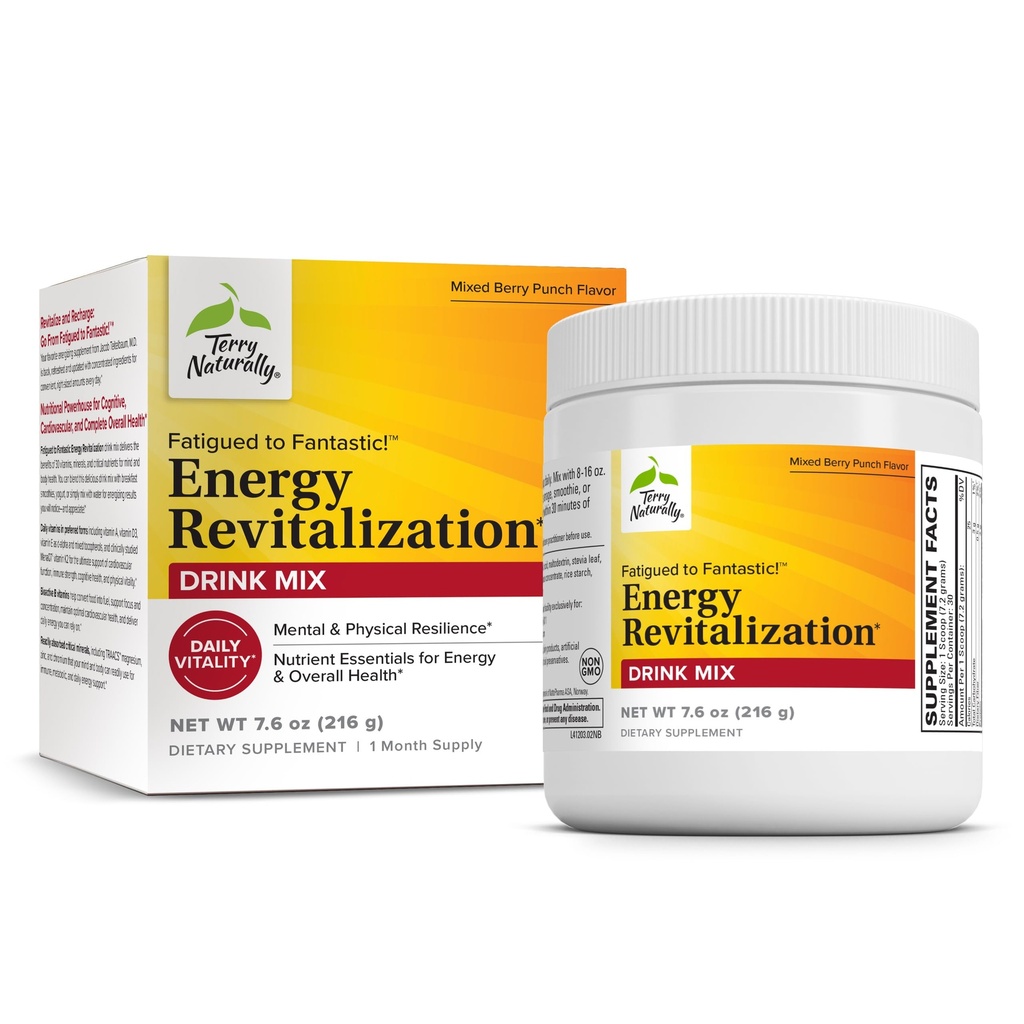 Terry Naturalmente soddisfatto di Fantastic Energy Revitalization - Bere Mix for Energy con L-Tyrosine, Vitamine A, D3, E & B - Supporta la salute del cuore - 7.6 oz (30 Serve)
