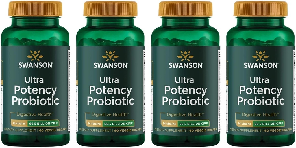 Swanson Ultra Potency Probiotic Digestive Health Immunsystem Unterstützung 66 Billion CFU Prebiotic NutraFlora scFOS 60 DRcaps Veggie Capsules (Caps) (4 Pack)