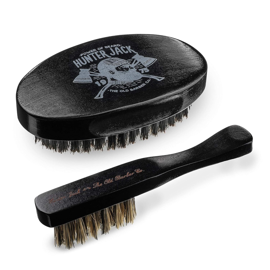 Cuscinetto spazzola per gli uomini - Natural Boar Bristle Beard Brush Kit - Mosche Brush per gli uomini - Premium Grooming Set di Hunter Jack