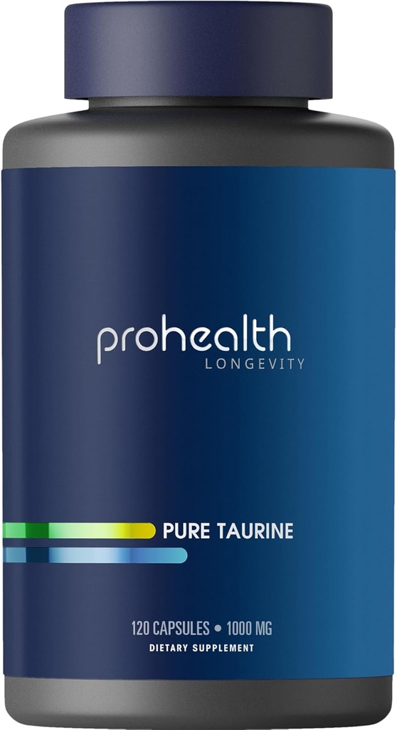 ProHealth Pure Taurine | Support Healthy Aging, Brain and Heart Health, Sports Performance | Antioxidant | 1000 mg per Capsule | Studi clinici, Terzi Parti Testati, 120 Capsule Vegetariani