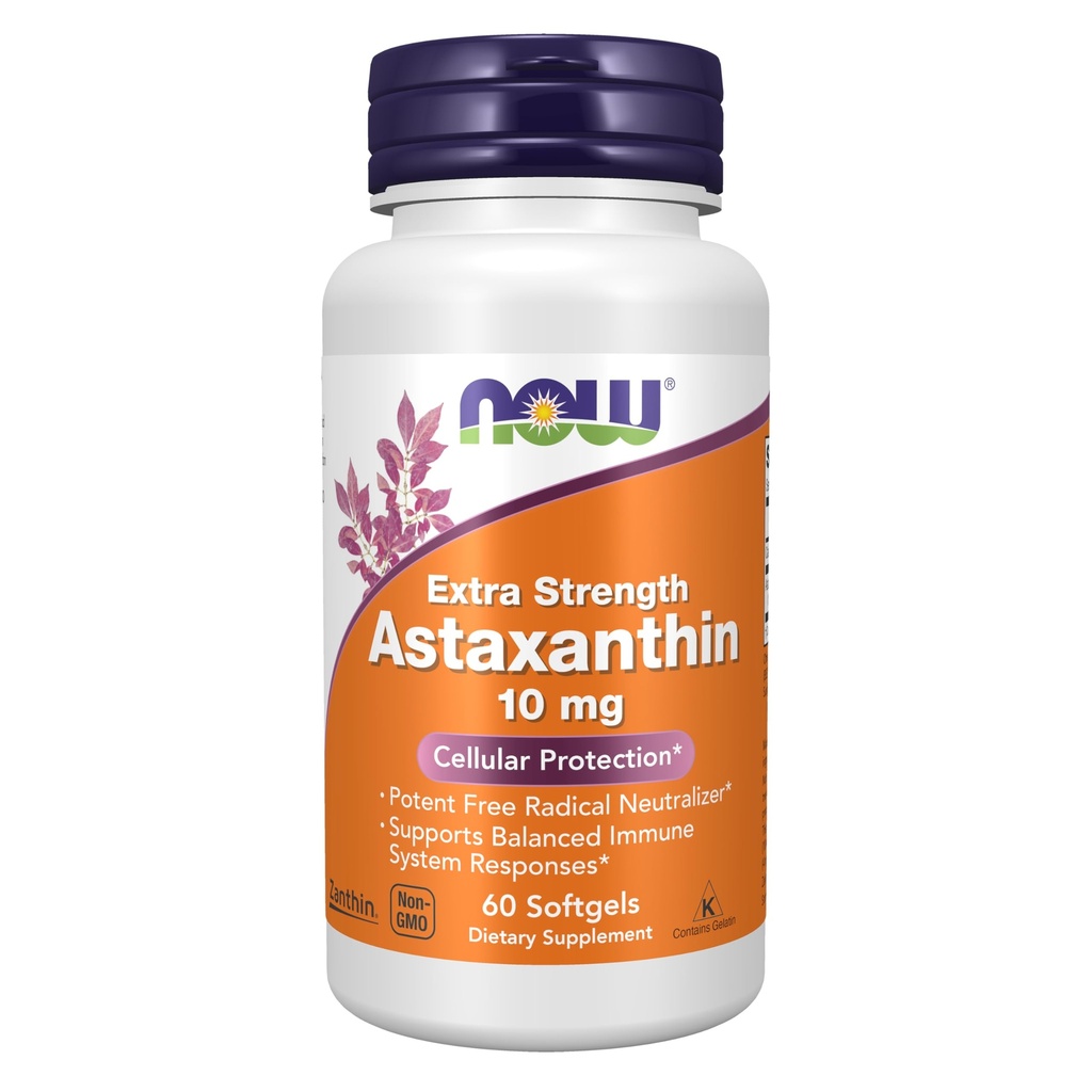 JETZT Nahrungsergänzungsmittel, Astaxanthin 10mg, Extra Strength, abgeleitet von Non-GMO Haematococcus Pluvialis Microalgae und hat natürlich vorkommende Lutein, Canthaxanthin und Beta-Carotene, 60 Softgels