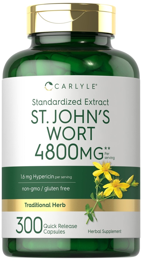 Carlyle St John's Wort Capsule | 4800mg | 300 Count | Non-GMO & Gluten Free Supplement | Estratto standardizzato