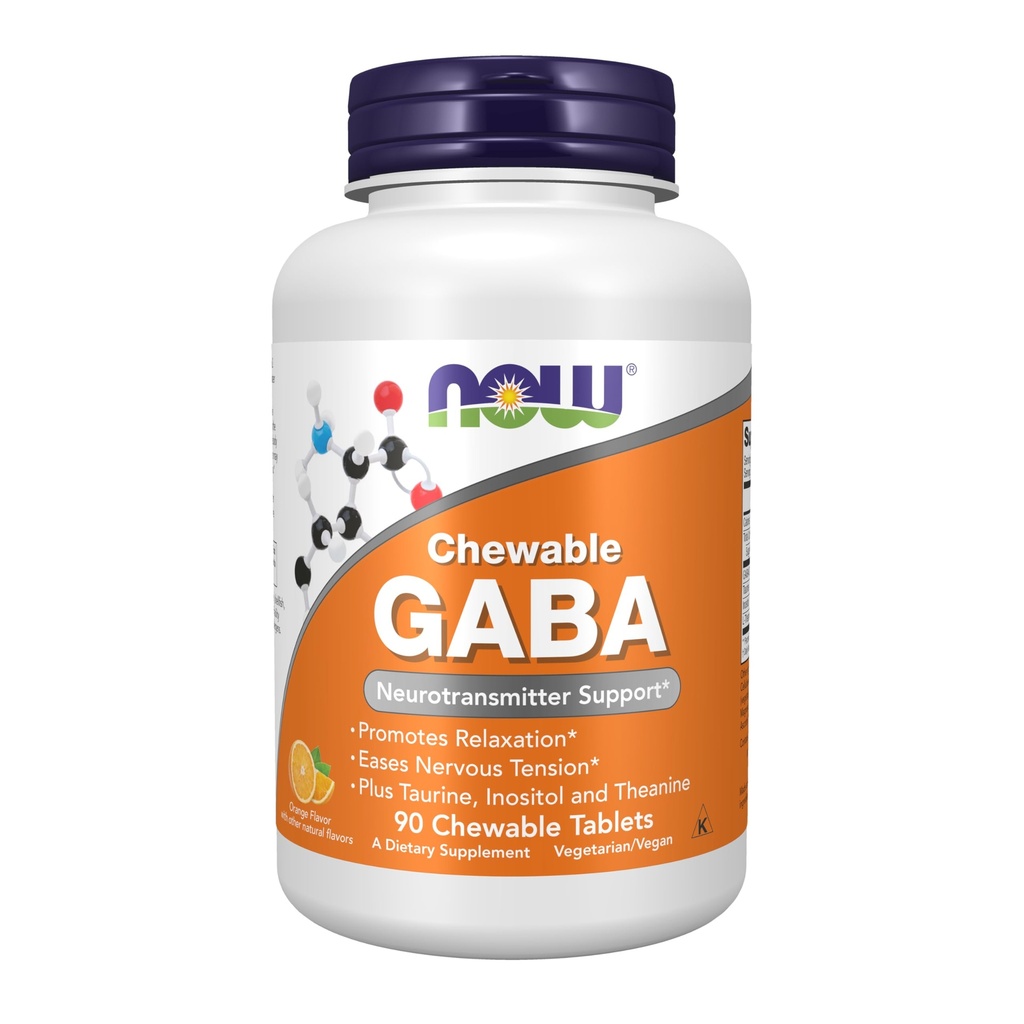 MAINTENANT compléments alimentaires, GABA (acide gamma-aminobutyrique), soutien aux neurotransmetteurs*, saveur orange, 90 chéwables