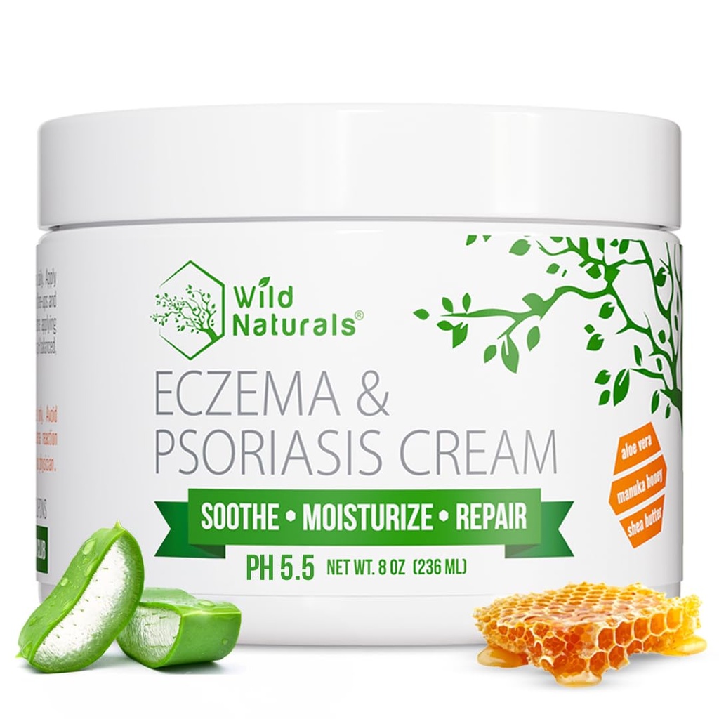 Wild Naturals Eczema & Psoriasis Creme für trockene, juckende Haut – Eczema Relief für Erwachsene & Kinder – Moisturizing Psoriasis Cream mit Manuka Honey - Hydrating Honey Lotion für Hände und Gesicht