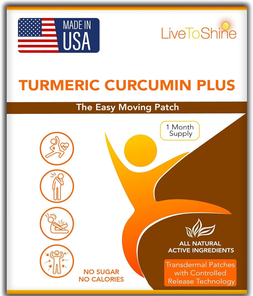 Live To Shine Curcumin Curcumin Patches thématiques pour les hommes et les femmes - 30 Jours d'approvisionnement – USA Made