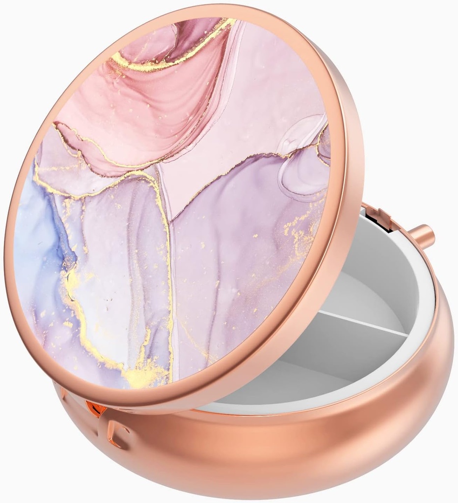 Custodia carina piccola pillola per tasche e borse, scatola di pillole Elegant rende un grande regalo,3 scomparti organizzatore di medicina di viaggio negozi Progesterone, Pillole di Capsule, Ibuprofen, Vitamine-Rose Oro Rosa Marmo