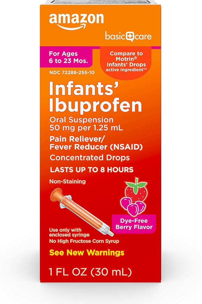 Sospensione Orale Ibuprofene dei neonati di cura di base, 50 mg/1,25 mL, gocce concentrate di sapore di bacche, Dye-Free, 1 fl oz (pacchetto di 1)