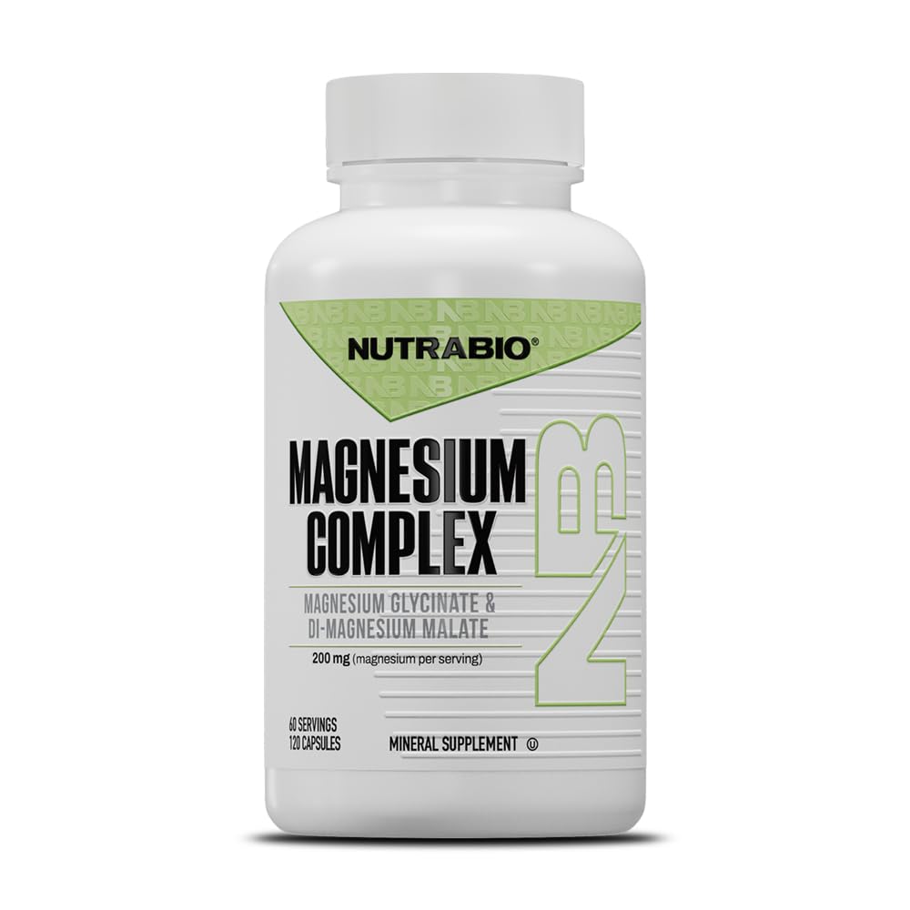 NutraBio Magnésium Supplément, Magnésium Glycinate pour le sommeil, Biglycinate, D-Magnésium Malate, Muscle & Nerve Support, pour les hommes et les femmes, 120 Capsules végétales