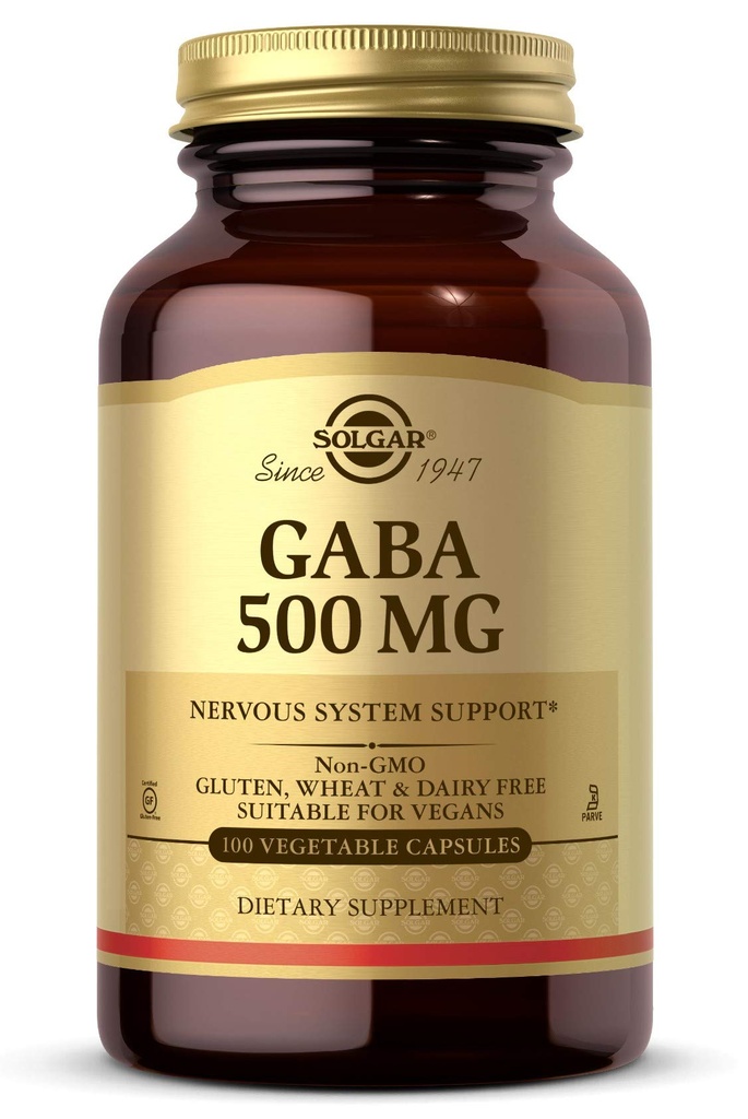 Solgar GABA 500 mg, 100 pflanzliche Kapseln - Relaxation & Nervous System Support - Aminosäure - Non-GMO, Vegan, Glutenfrei, Dairy Free, Kosher - 100 Portionen