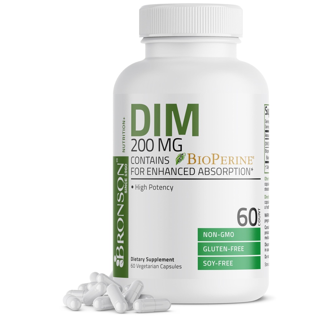 Bronson DIM 200 MG Supplement Diindoly Methan mit BioPerine für verbesserte Absorption, Estrogen Metabolismus und hält Balanced Hormon Levels, 60 Vegetarische Kapseln