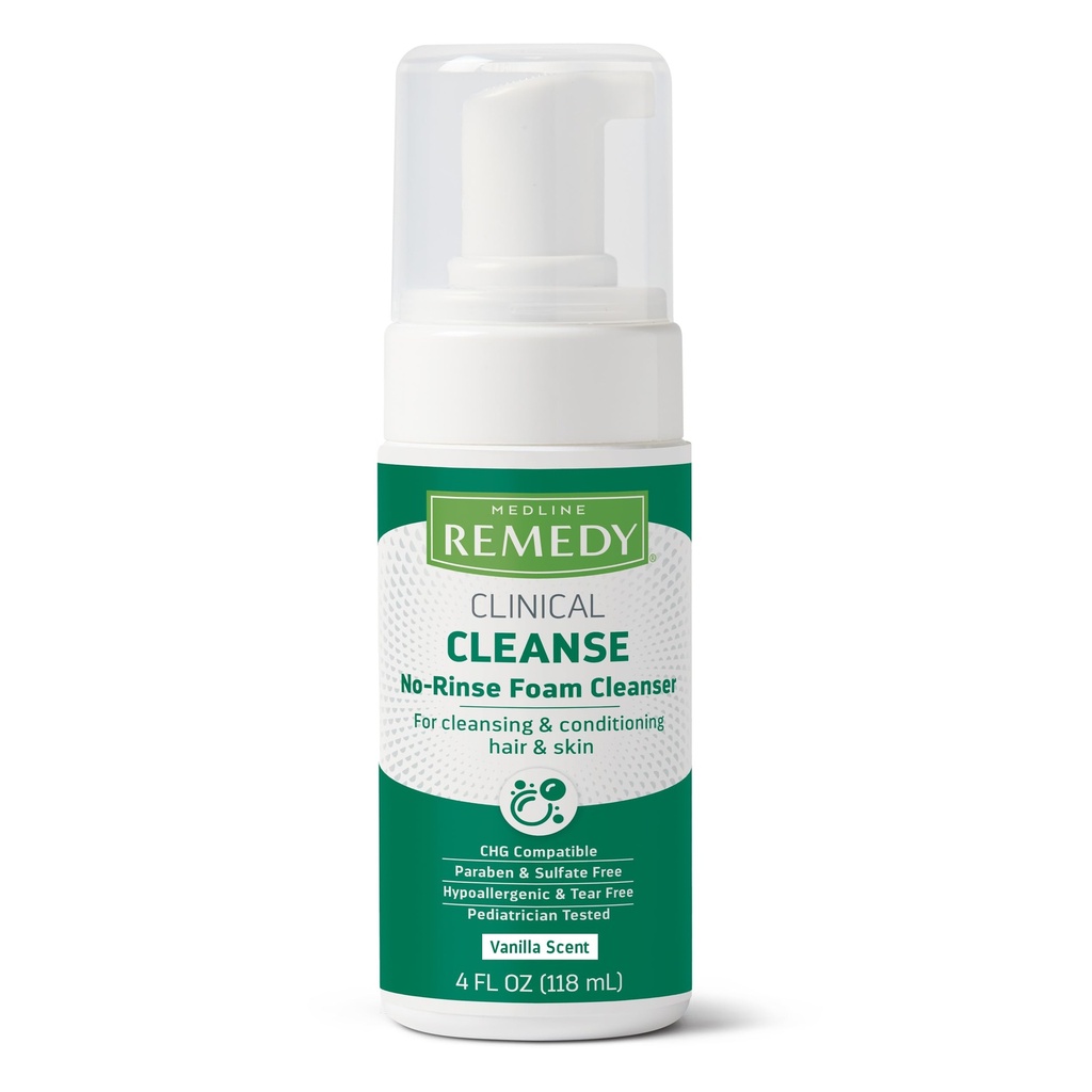 Medline Remedy Clinical No-Rinse Foam Cleanser, Vanilla Scent (4 fl oz) - Hydrating Shampoo und Body Wash für empfindliche Haut, Paraben und Sulfate frei, Für Gesicht, Haar, und alle Altersgruppen