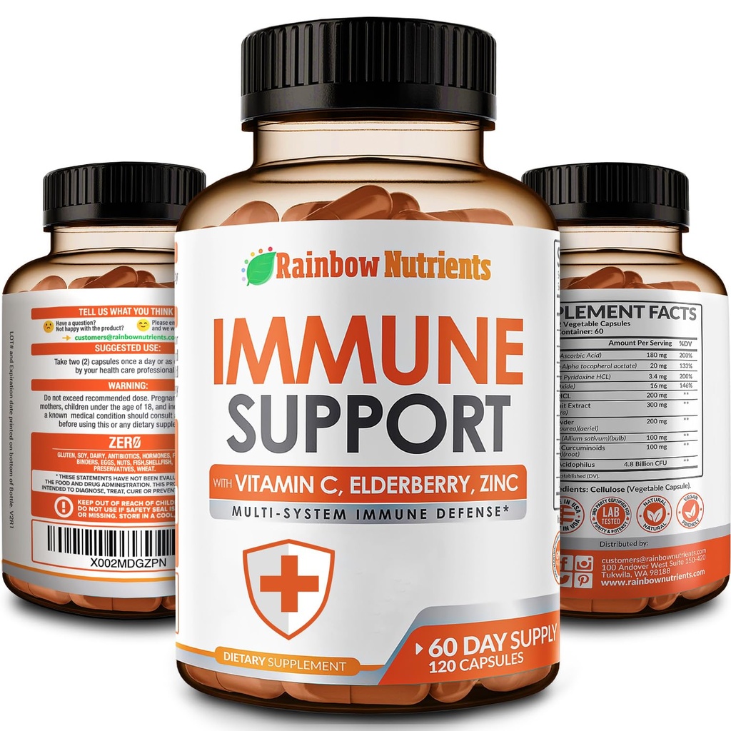 10 in 1 Integratore di Supporto Immune (Nessun Filler) | Vitamina C, Zinco, Elderberry, Echinacea, Turco, Probiotici |Immunity Booster for Multi-System Immune Defense, Respiratory & Gut health |60 Day Supply
