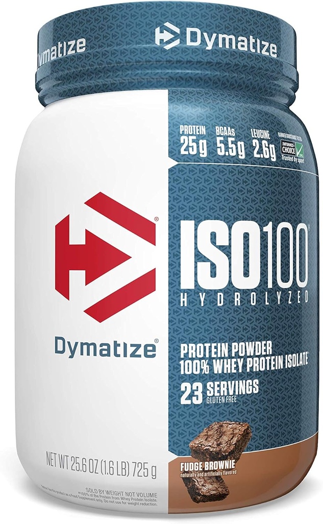 Dymatize ISO 100 Whey Protein Pulver mit 25g hydrolysiertem, Fudge Brownie 1.6 Pfund 25.6 Unze
