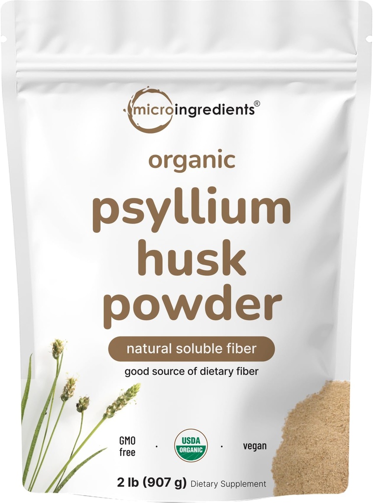 Mikro Zutaten Bio Psyllium Husk Pulver, 2lbs (32oz) | Tägliche lösliche Faser-Ergänzung | Indien Herkunft | Natürliche Präbiotika & Probiotika | Unterstützt VerdauungsgesundheitsNon-GMO, Keto Friendly, Vegan