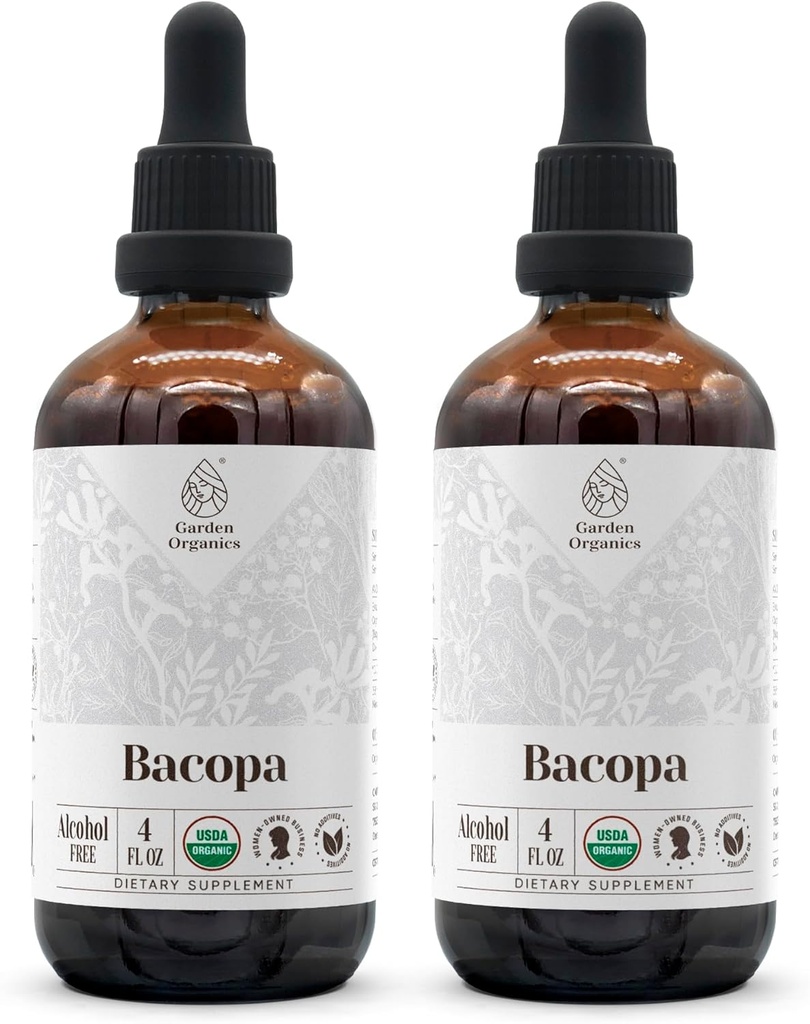 Bacopa USDA Organic | Estratto privo di alcol, Gocce di erbe organiche, Supplemento, Rilassamento, Effetto cognitivo positivo | Tintura Fatto da 100% Bacopa organica (Bacopa Monnieri) Erbe secca 2x4 oz