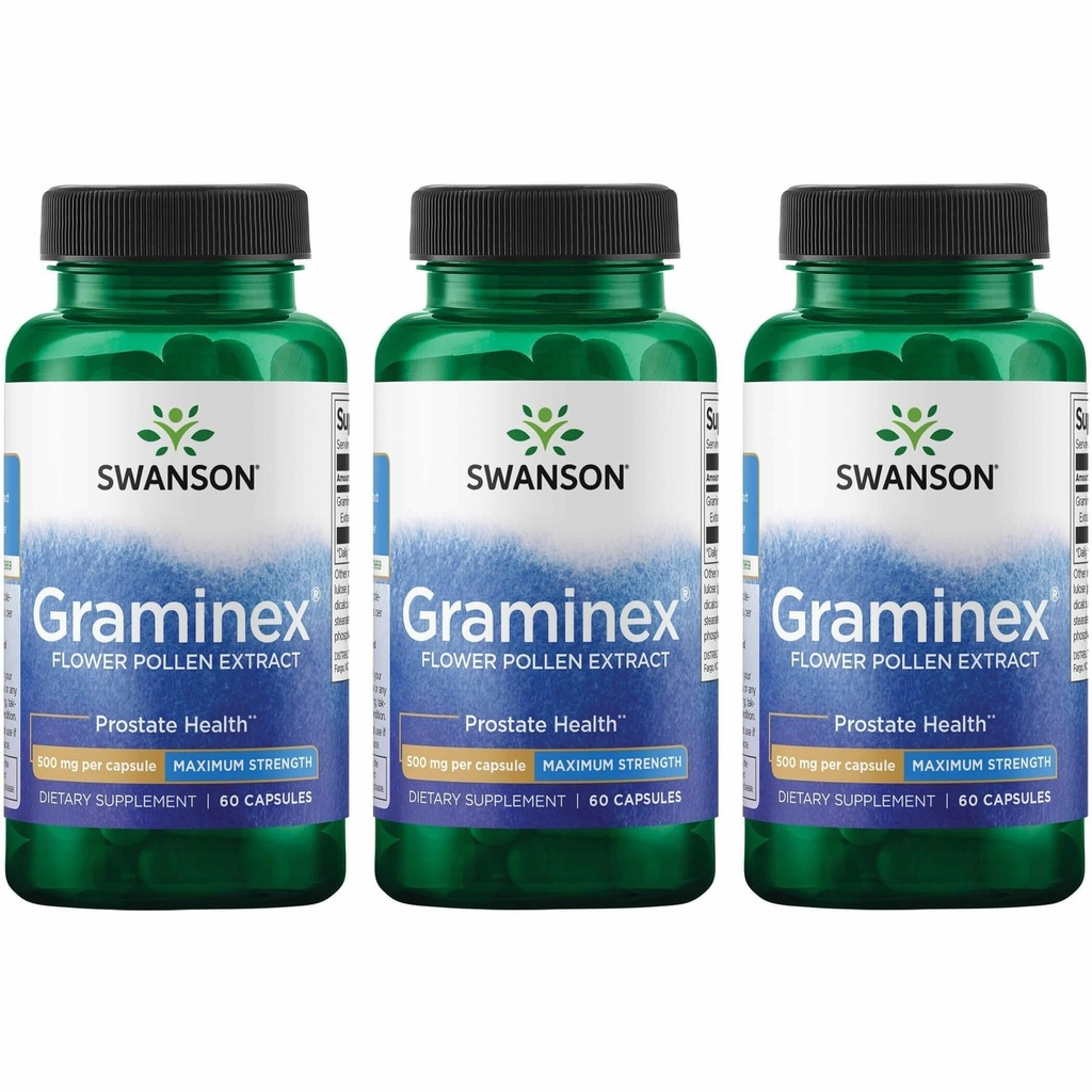 Estratto di polline di fiore di Graminex di resistenza massima di Swanson - Supporta la salute della prostata, il tratto urinario Funzione & reni - Supplemento di salute di Mens - (60 capsule, 500 mg ogni) (3 pacchetto)