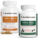Véritables champignons Cordyceps pour les humains (120ct) et la dinde Queue pour les animaux (90ct) - Ensemble pour l'énergie, la vitalité et l'immunité - Végétaux, non OGM, sans grains, sans gluten Capsules d'extrait de champignons