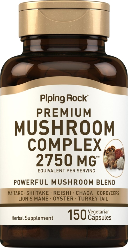 Piping Rock Mushroom Complex Capsule | 150 pillole | Integratore di Estratto di erbe | 8 in 1 Miscela con Lion's Mane, Reishi, Shiitake, Maitake | Non-GMO, Gluten-Free, Vegetariano