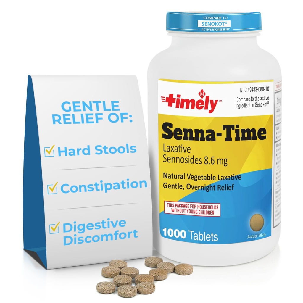 Tempo di Senna Lassativo - 1000 conteggi Compresse - Lassativi naturali basati su verdure per il sollievo dalla costipazione, Rilievo di pernottamento delicato e addolcitore dello sgabello