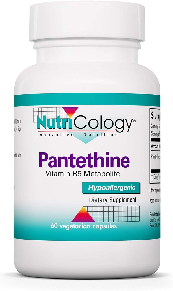 Nutricology Pantethine Supplement - Vitamin B5, Pantothensäure, Stoffwechselunterstützung, Leberunterstützung, Herz-Kreislauf-Ergänzung, Coenzym A, 660mg Vegetarische Kapseln - 60 Zähler