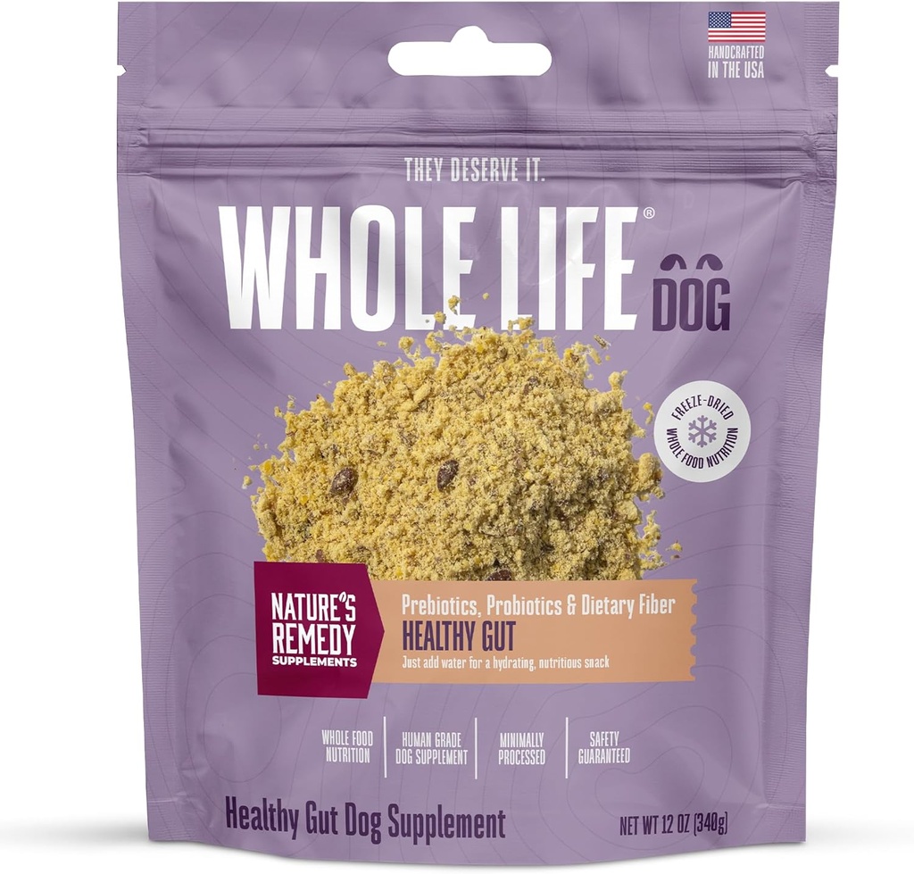 Whole Life Dog Healthy Gut Daily Dog Supplements, Human Grade Probiotics for Constipation Relief, Anti-Diarrhea, Vomit Remedy & Digestive Support, Health Supplies - 90 Servings