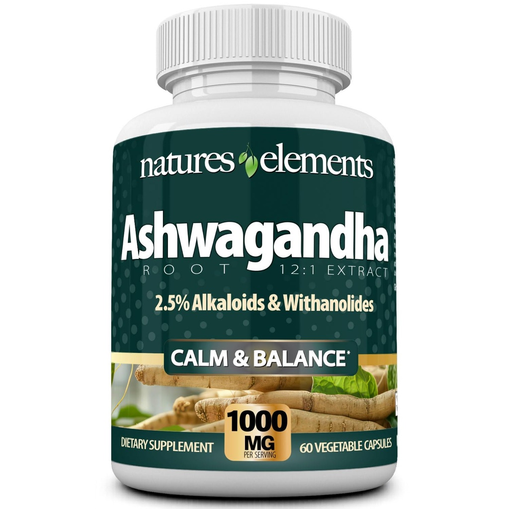 Racine d'Ashwagandha – Extrait 12:1 – 1000mg par service – 2,5% Withanolides & Alcaloïdes – 60 Caps Veggie – Stress & Energy Support – Non-OGM