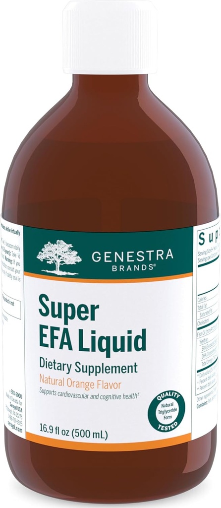Genestra Brands Super EFA Liquid | Supporta la salute cardiovascolare, e lo sviluppo del cervello, occhi e nervi nei bambini* | 16.9 Fl Oz | Natural Orange Flavor